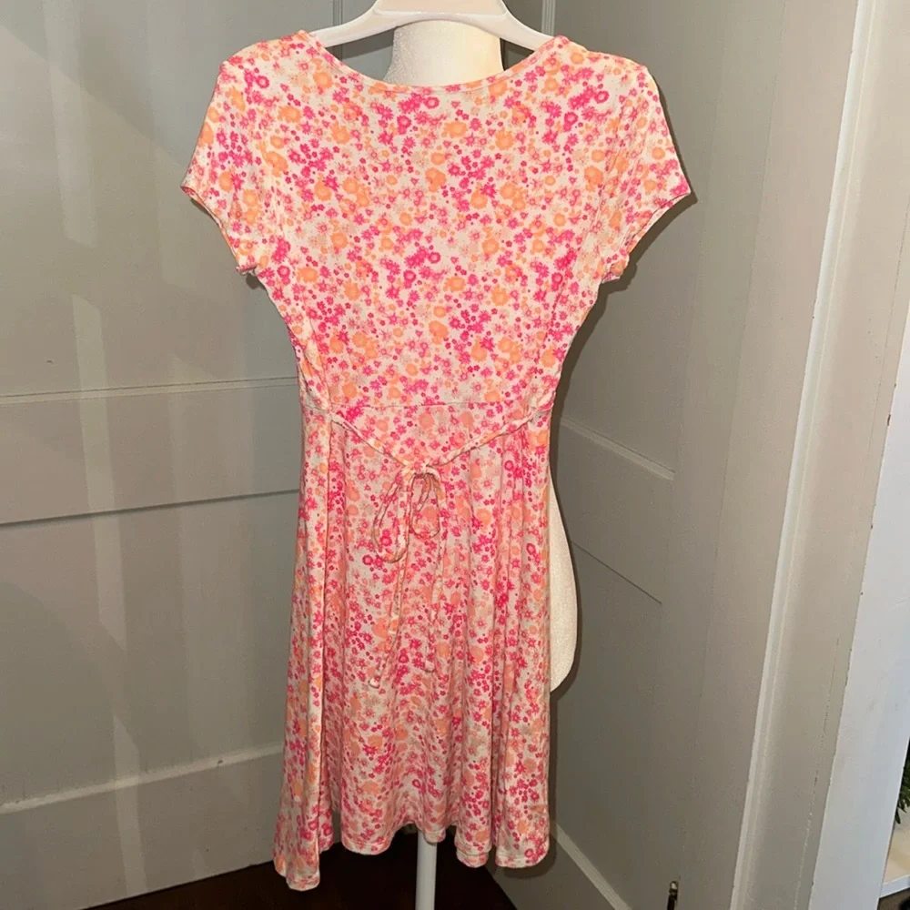 Girls Justice Pink, Orange & White Crisscross Floral Sundress – Size 12